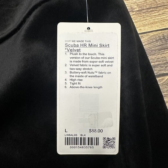 Lululemon Scuba High Rise Mini Skirt Velvet NWT Size Large (BLACK) LW8AL9S - Picture 13 of 15